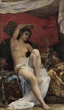 unknown artist Odalisque playing with a Monkey oil painting picture